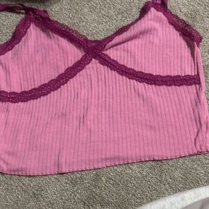 Edikted Pink Ribbed Top with Purple Lace